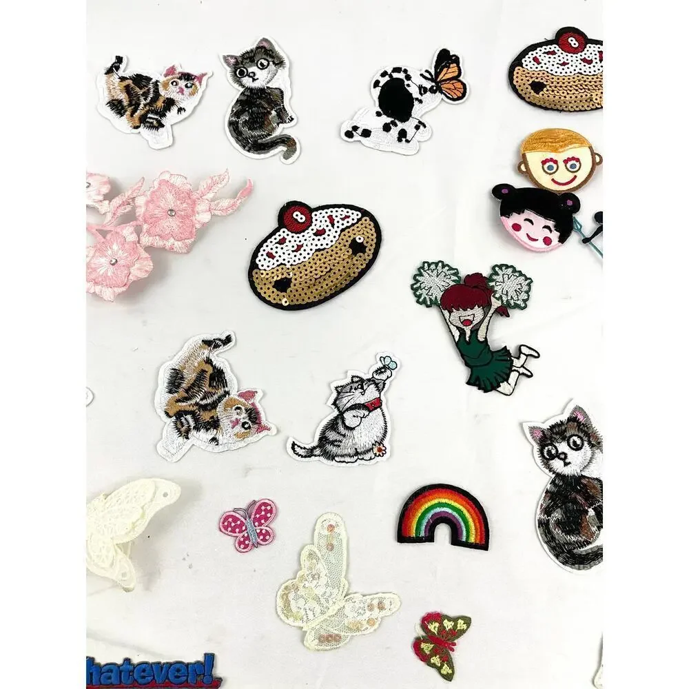 40 PC Assorted Sewing Applique Patches Iron on Sew On‎ NEW Mixed Sequin Crafting